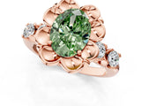 Rose gold Fancy Green Oval  Cut Diamond Floral Halo Engagement Ring with Shared Prong Setting 1