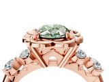 Rose gold Fancy Green Oval  Cut Diamond Floral Halo Engagement Ring with Shared Prong Setting 4