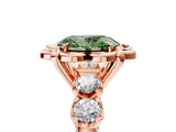 Rose gold Fancy Green Oval  Cut Diamond Floral Halo Engagement Ring with Shared Prong Setting 5