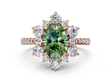 Rose gold Fancy Green Oval  Cut Diamond Floral Halo Pave Band with Prong Setting_37