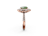 Rose gold Fancy Green Oval  Cut Diamond Floral Halo Pave Band with Prong Setting_39