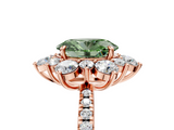 Rose gold Fancy Green Oval  Cut Diamond Floral Halo Pave Band with Prong Setting_42