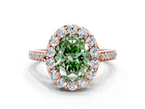 Rose gold Fancy Green Oval Cut Diamond Floral Halo Ring with Pavé Band and Prong Setting_3