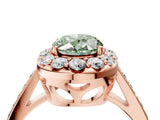 Rose gold Fancy Green Oval Cut Diamond Floral Halo Ring with Pavé Band and Prong Setting_7