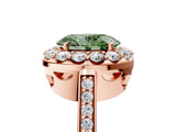 Rose gold Fancy Green Oval Cut Diamond Floral Halo Ring with Pavé Band and Prong Setting_8