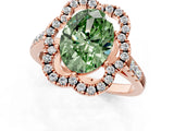 Rose gold Fancy Green Oval Cut Diamond Floral Halo Split Shank Prong Setting Ring_1