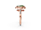 Rose gold Fancy Green Oval Cut Diamond Floral Halo Split Shank Prong Setting Ring_2