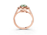 Rose gold Fancy Green Oval Cut Diamond Floral Halo Split Shank Prong Setting Ring_3