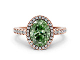 Rose gold Fancy Green Oval Cut Diamond Halo Engagement Ring with Pavé Band and Prong Setting_27