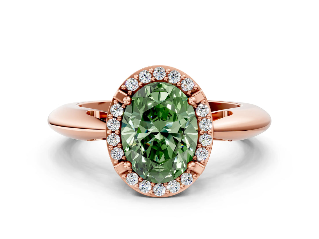 Rose gold Fancy Green Oval  Cut Diamond Halo Engagement Ring with Split Shank and Four-Prong Setting_90