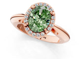Rose gold Fancy Green Oval  Cut Diamond Halo Engagement Ring with Split Shank and Four-Prong Setting_91