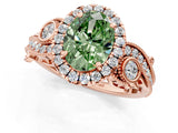 Rose gold Fancy Green Oval Cut Diamond Halo Ring with Milgrain Pavé Band and Four-Prong Setting_72