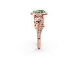Rose gold Fancy Green Oval Cut Diamond Halo Ring with Milgrain Pavé Band and Four-Prong Setting_73