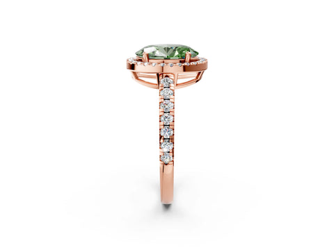 Rose gold Fancy Green Oval Cut Diamond Halo Ring with Pavé Band and Four-Prong Setting_2