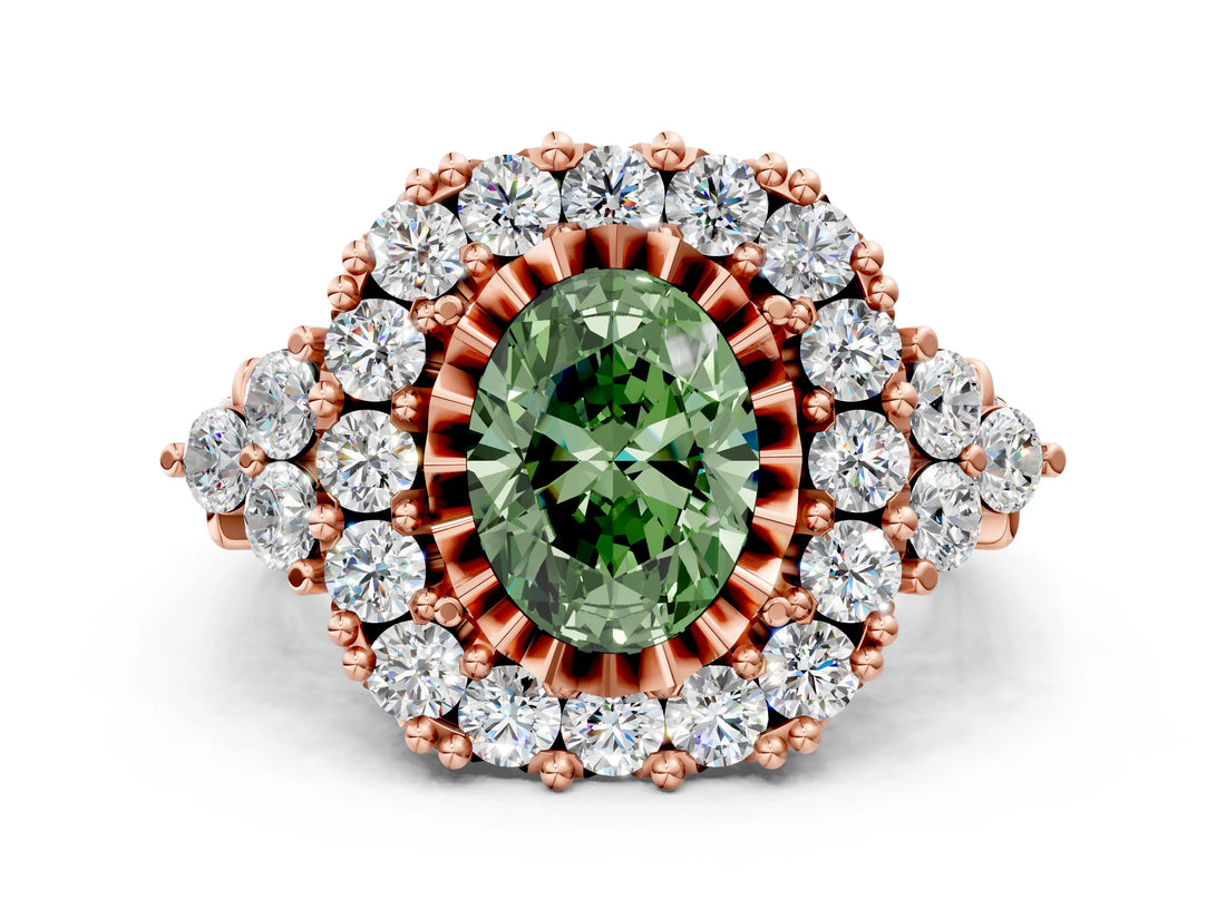 Rose gold Fancy Green Oval Cut Diamond Halo Ring with Pavé Band and Four-Prong Setting_40