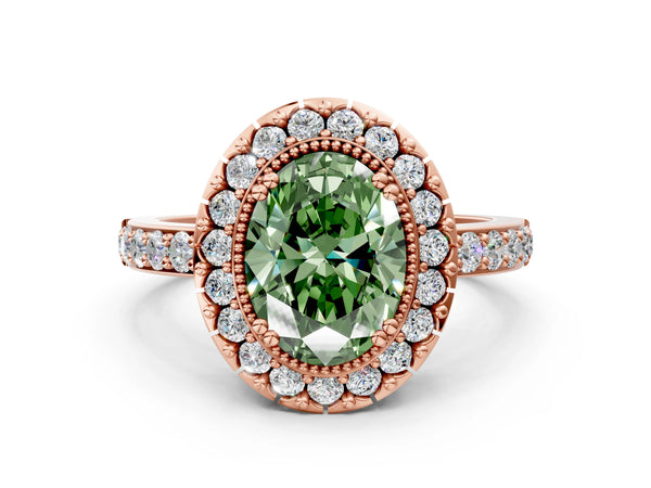 Rose Gold Oval Pierced Gallery Halo Engagement Ring Setting for Fancy Green Center