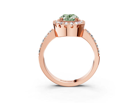 Rose gold Fancy Green Oval Cut Diamond Halo Ring with Pavé Band and Prong Setting_3