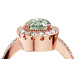 Rose gold Fancy Green Oval Cut Diamond Halo Ring with Pavé Band and Prong Setting_4