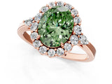 Rose gold Fancy Green Oval Cut Diamond Halo Ring with Pear Side Stones and Prong Setting_72