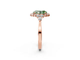 Rose gold Fancy Green Oval Cut Diamond Halo Ring with Pear Side Stones and Prong Setting_73