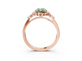Rose gold Fancy Green Oval Cut Diamond Halo Ring with Pear Side Stones and Prong Setting_74
