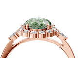 Rose gold Fancy Green Oval Cut Diamond Halo Ring with Pear Side Stones and Prong Setting_75