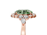 Rose gold Fancy Green Oval Cut Diamond Halo Ring with Pear Side Stones and Prong Setting_76