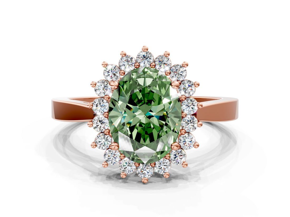 Rose gold Fancy Green Oval  Cut Diamond Halo Ring with Round Brilliant Halo and Solitaire Band_102