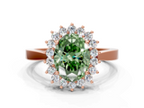 Rose gold Fancy Green Oval  Cut Diamond Halo Ring with Round Brilliant Halo and Solitaire Band_102