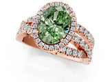 Rose gold Fancy Green Oval Cut Diamond Halo Ring with Round Split Shank and Prong Setting_49
