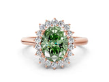 Rose gold Fancy Green Oval  Cut Diamond Halo Ring with Solitaire Band and Prong Setting_53