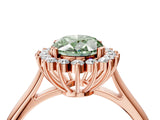 Rose gold Fancy Green Oval  Cut Diamond Halo Ring with Solitaire Band and Prong Setting_57