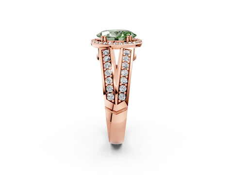 Rose gold Fancy Green Oval Cut Diamond Halo Ring with Split Shank Pavé Band and Four-Prong Setting_2