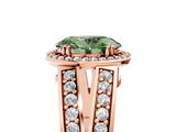 Rose gold Fancy Green Oval Cut Diamond Halo Ring with Split Shank Pavé Band and Four-Prong Setting_5