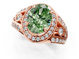 Rose gold Fancy Green Oval Cut Diamond Halo Ring with Split Shank and Bezel Accents and Four-Prong Setting_1
