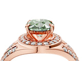 Rose gold Fancy Green Oval Cut Diamond Halo Ring with Split Shank and Bezel Accents and Four-Prong Setting_4