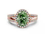 Rose gold Fancy Green Oval Cut Diamond Halo Split Shank Engagement Ring_61
