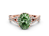 Rose gold Fancy Green Oval Cut Diamond  Halo Twist Band Solitaire Prong Setting Ring_24
