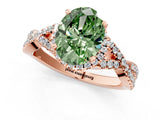 Rose gold Fancy Green Oval Cut Diamond  Halo Twist Band Solitaire Prong Setting Ring_25