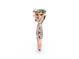 Rose gold Fancy Green Oval Cut Diamond  Halo Twist Band Solitaire Prong Setting Ring_26