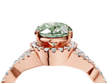 Rose gold Fancy Green Oval Cut Diamond  Halo Twist Band Solitaire Prong Setting Ring_28