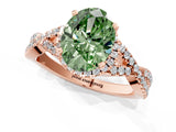 Rose gold Fancy Green Oval Cut Diamond  Halo Twist Band Solitaire Prong Setting Ring_43