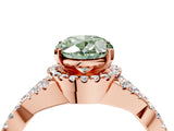 Rose gold Fancy Green Oval Cut Diamond  Halo Twist Band Solitaire Prong Setting Ring_46