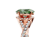 Rose gold Fancy Green Oval Cut Diamond  Halo Twist Band Solitaire Prong Setting Ring_47