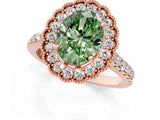 Rose gold Fancy Green Oval  Cut Diamond Milgrain Floral Halo Engagement Ring with Pavé Band_16