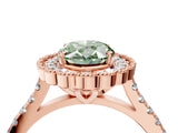 Rose gold Fancy Green Oval  Cut Diamond Milgrain Floral Halo Engagement Ring with Pavé Band_19
