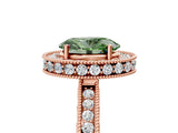 Rose gold Fancy Green Oval Cut Diamond Milgrain Halo Engagement Ring with Round Pavé Band and Prong Setting_17