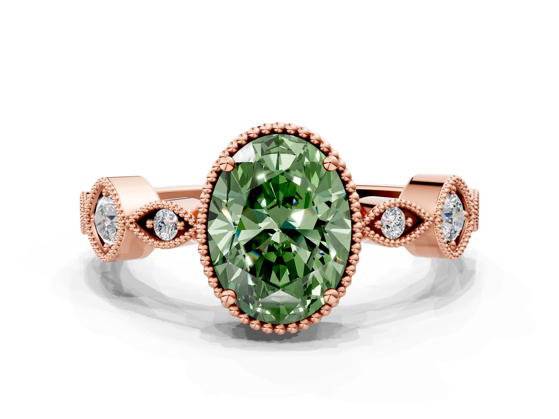 Rose gold Fancy Green Oval  Cut Diamond Milgrain Marquise Band with Prong Setting_3