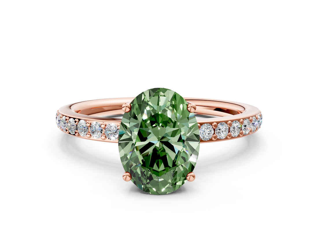 Rose gold Fancy Green Oval  Cut Diamond Pavé Band Ring with Four-Prong Setting_24