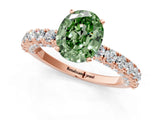 Rose gold Fancy Green Oval Cut Diamond Pavé Band Solitaire Ring with Prong Setting_46
